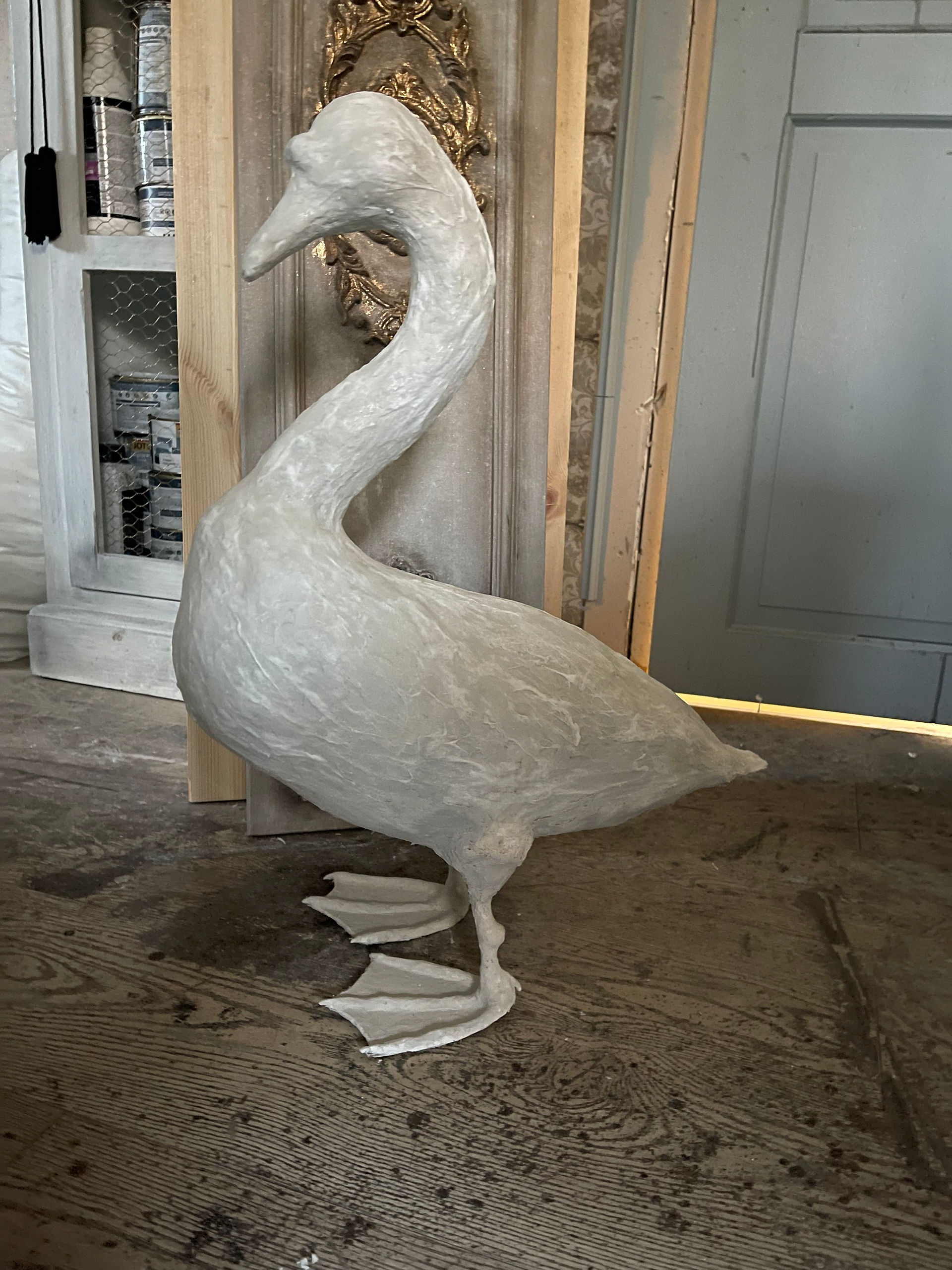 Swan made with paper mache clay