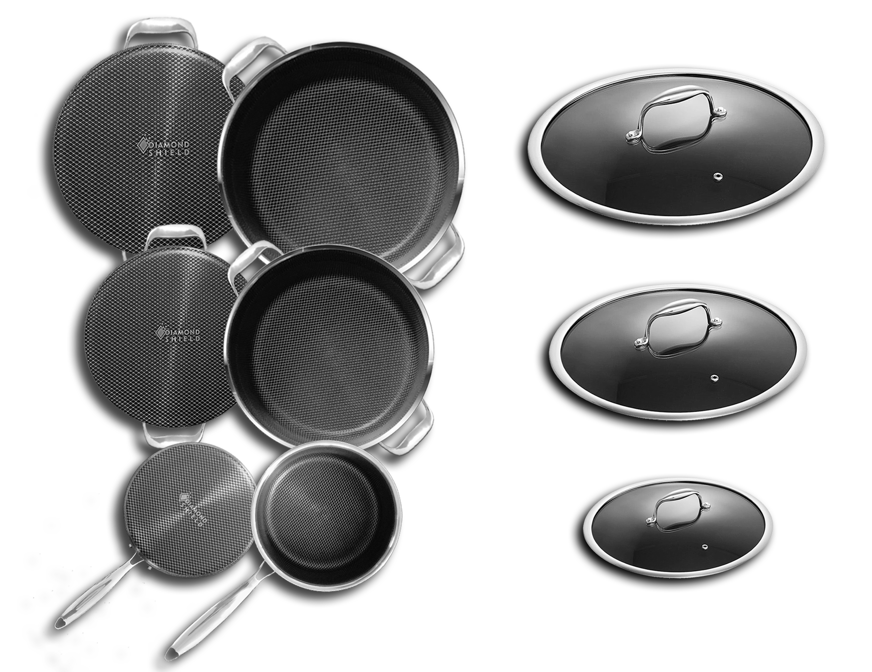 6 Piece Diamond Shield Pot Set with Tempered Glass Lids