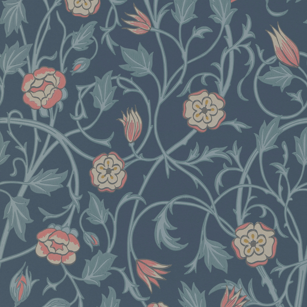 Little Greene - May's Tulip - Hicks' Blue - Wallpaper