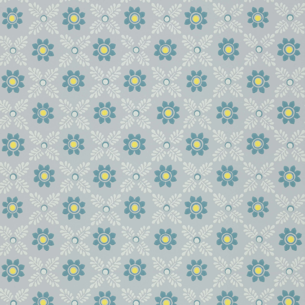 Little Greene - Ditsy Block - Bone China Blue - Wallpaper