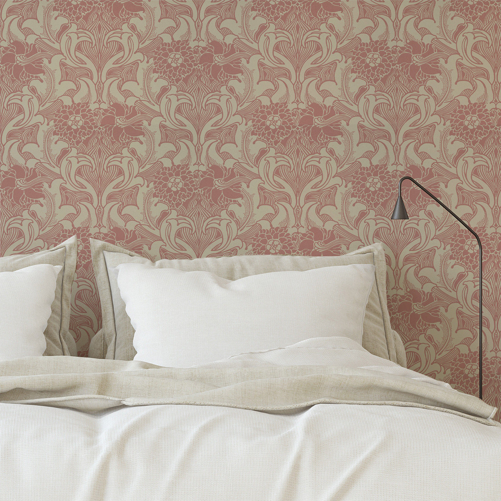 Little Greene - Dahlia Scroll - Carmine - Wallpaper