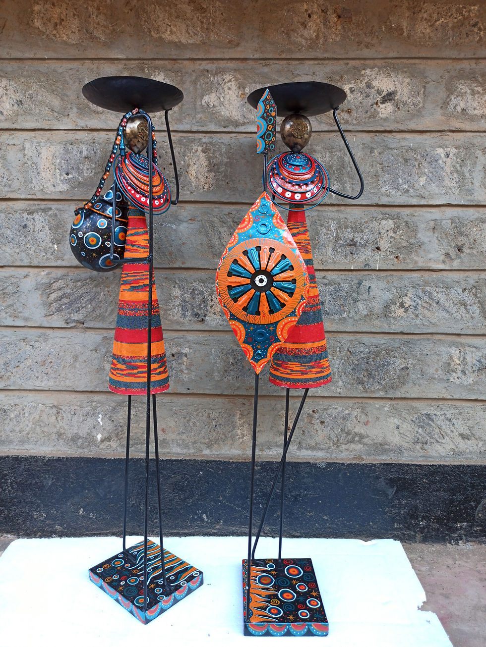 Miniatura: Maasai Couple Sculpture LifeSize | Candle Holders Figurine | Lampshade
