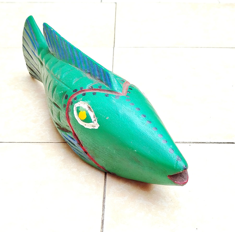 Thumbnail: Bozo Fish Puppet Hand Carved: Wood Painted African Folk Art