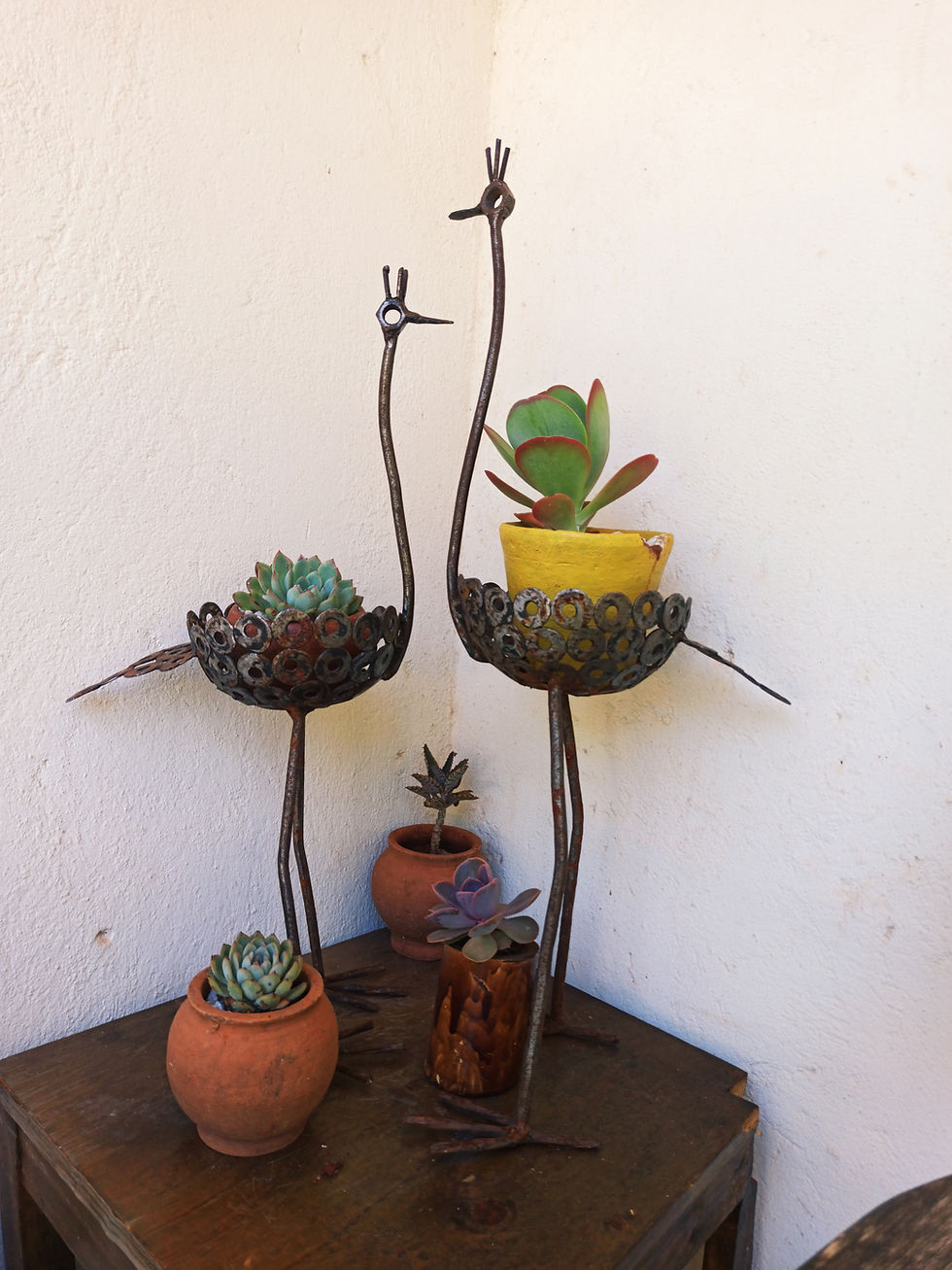 Miniatura: 2 Recycled Metal Ostrich Planters - Garden Decor -Metal Crafts -Out door living-