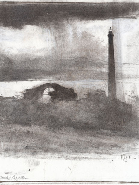 Dino Di Vittorio, Filanda a Reggello, 2018, charcoal on paper, 33 x 28 cm