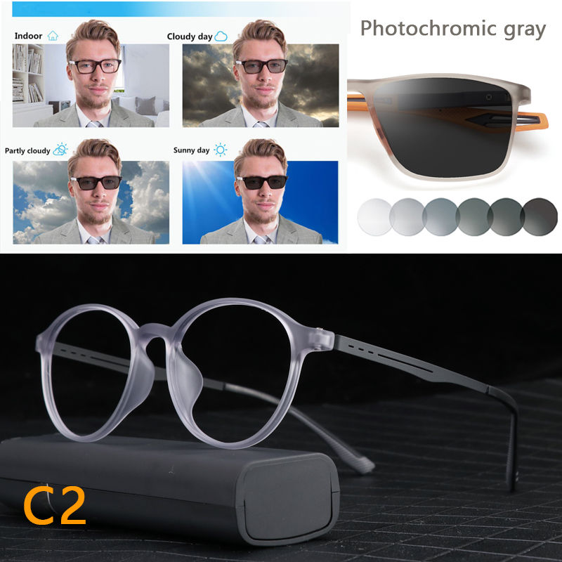 Thumbnail: Ultralight Titanium Retro Round Anti Blue Light Photochromic Reading Glasses For