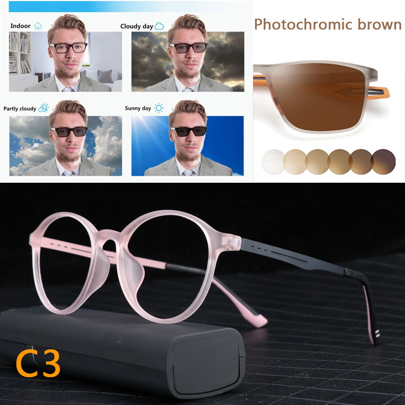 Thumbnail: Ultralight Titanium Retro Round Anti Blue Light Photochromic Reading Glasses For