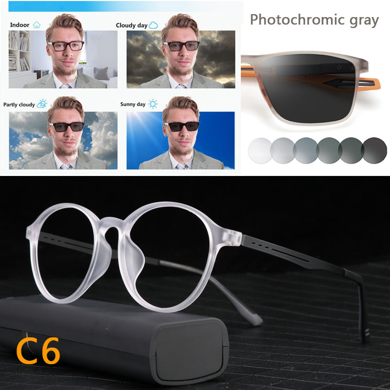 Thumbnail: Ultralight Titanium Retro Round Anti Blue Light Photochromic Reading Glasses For