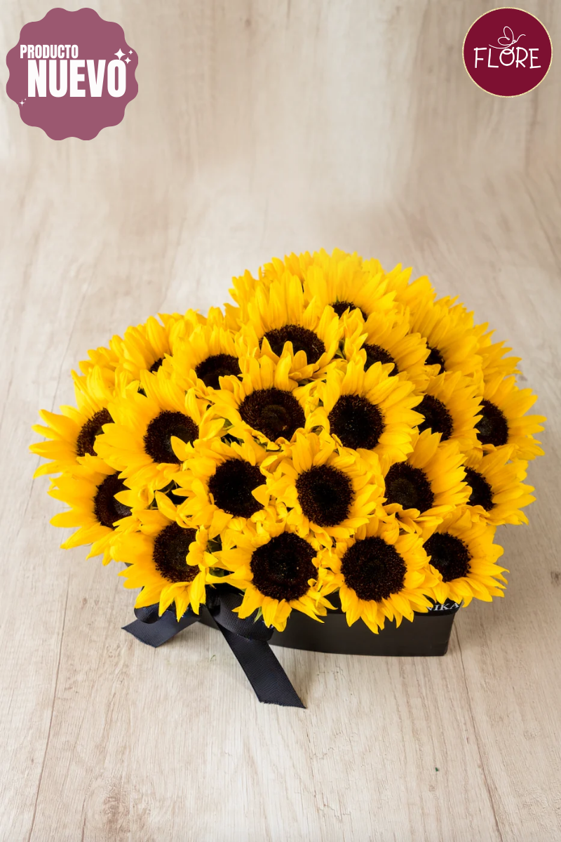 Caja con girasoles corazón