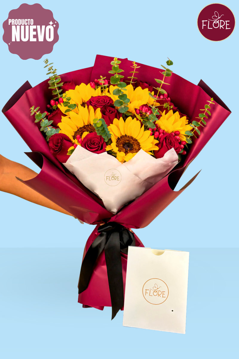Girasoles y rosas en Bouquet
