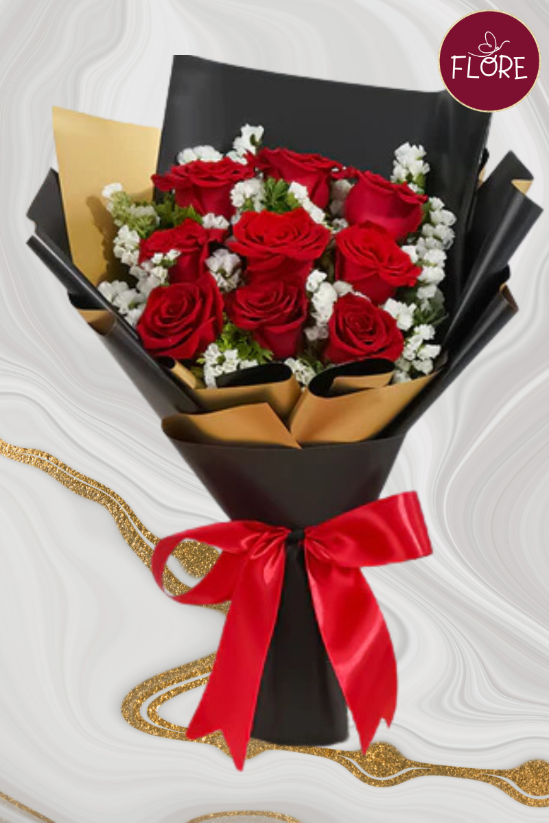 9 rosas rojas en ramo