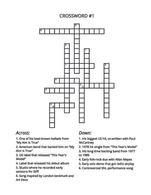 ELVIS COSTELLO TRIVIA PUZZLE PAGE