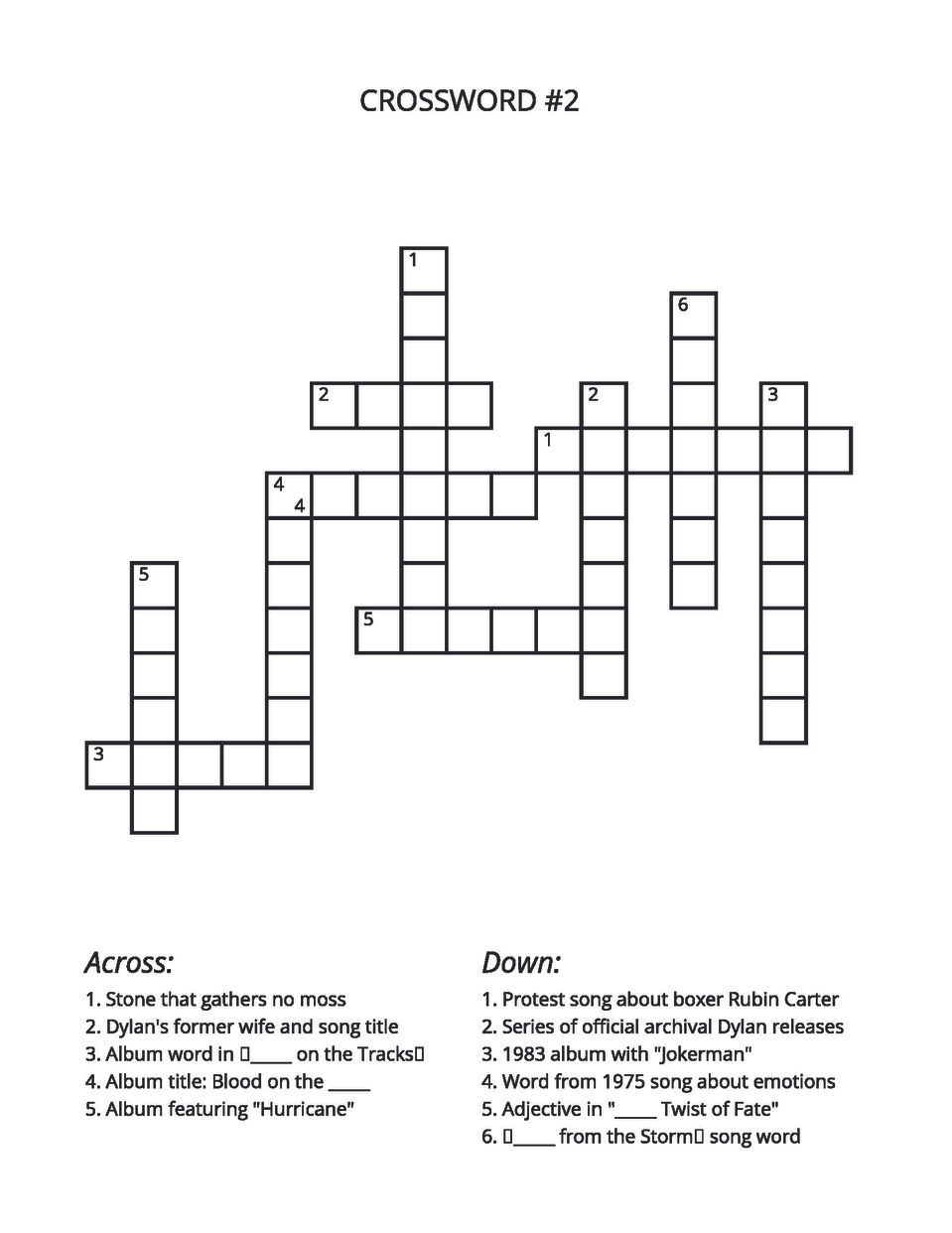 BOB DYLAN TRIVIA PUZZLE PAGE
