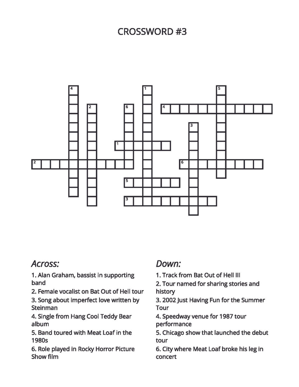 MEAT LOAF TRIVIA PUZZLE PAGE