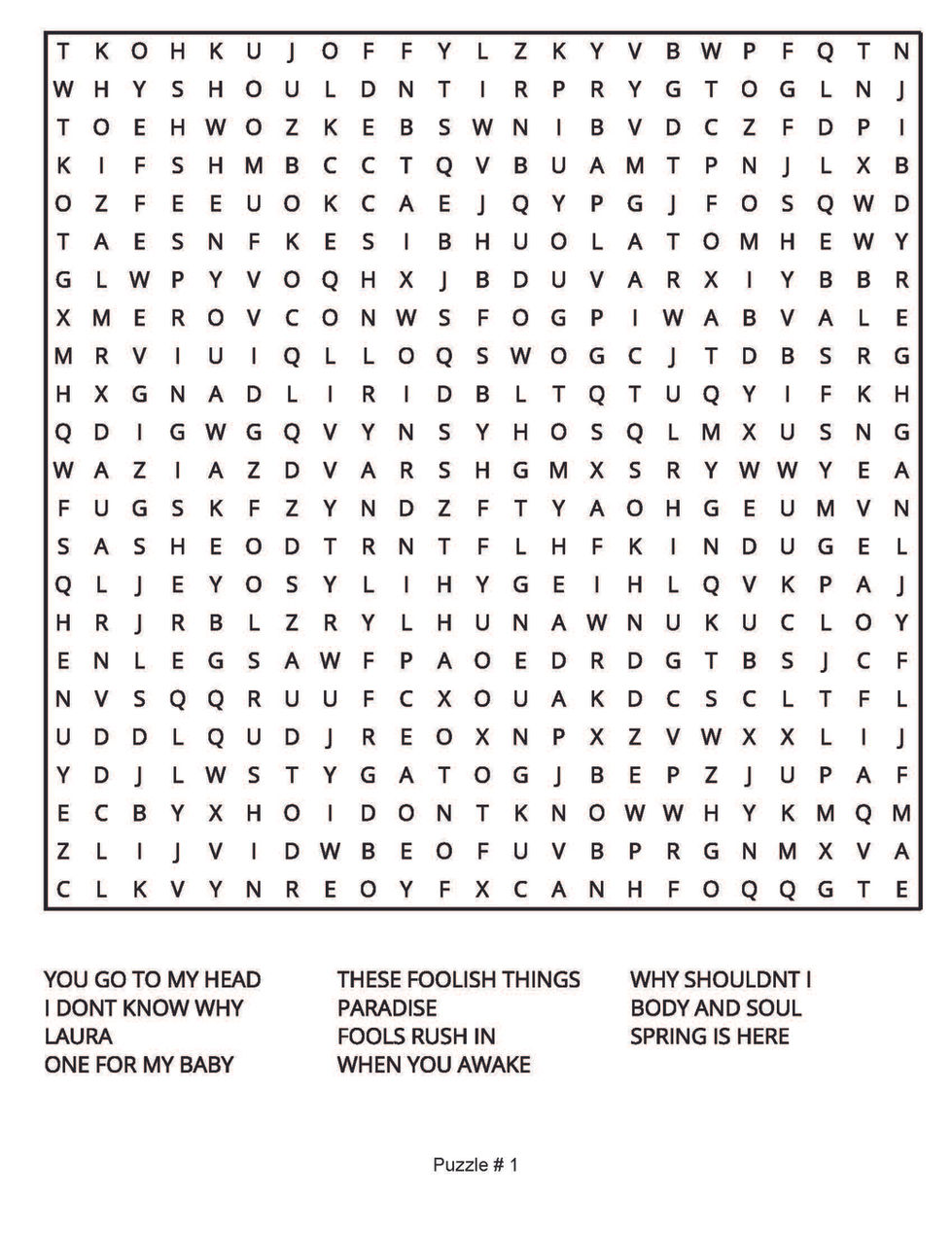 FRANK SINATRA WORD SEARCH PAGE