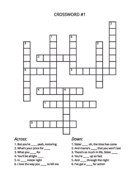NIGHT RANGER CROSSWORD PAGE