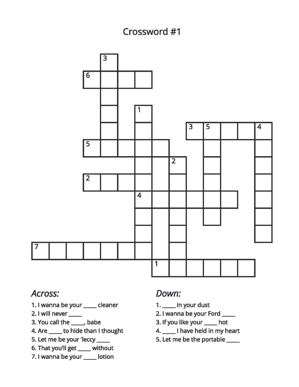 ARCTIC MONKEYS CROSSWORD PUZZLE