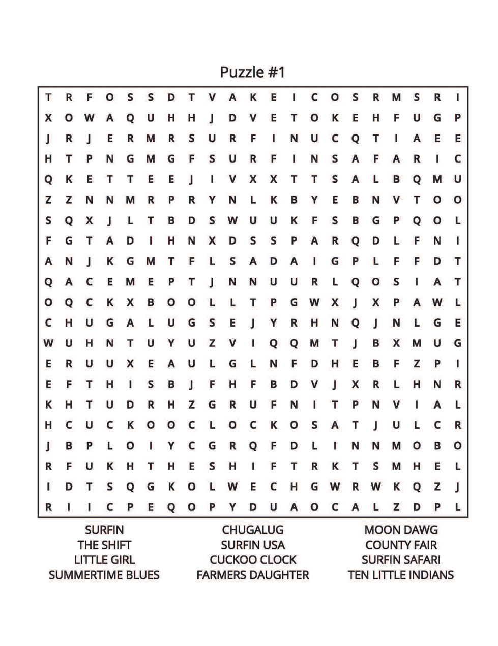 BEACH BOYS WORD SEARCH PAGE