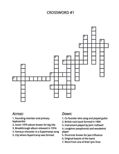 SUPERTRAMP TRIVIA PUZZLE PAGE