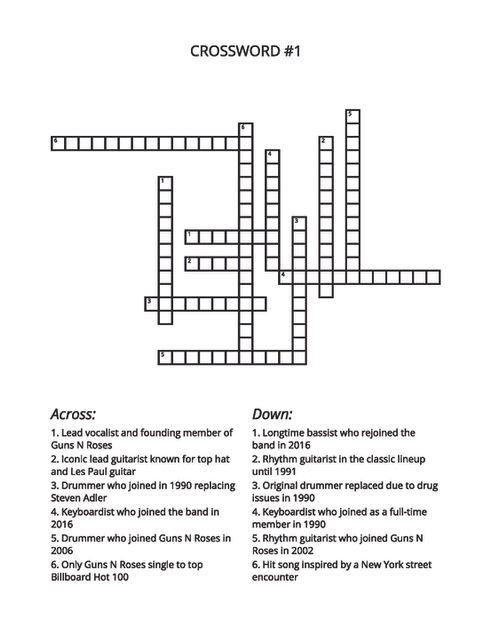 GUNS N' ROSES TRIVIA PUZZLE PAGE