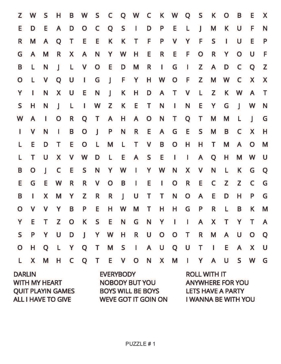 BACKSTREET BOYS WORD SEARCH PAGE