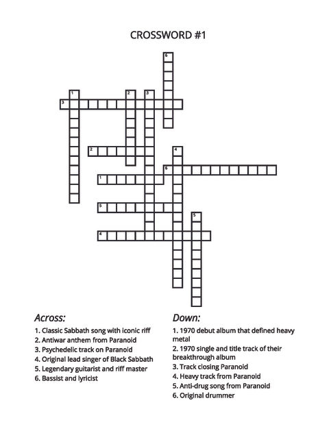 BLACK SABBATH TRIVIA PUZZLE PAGE