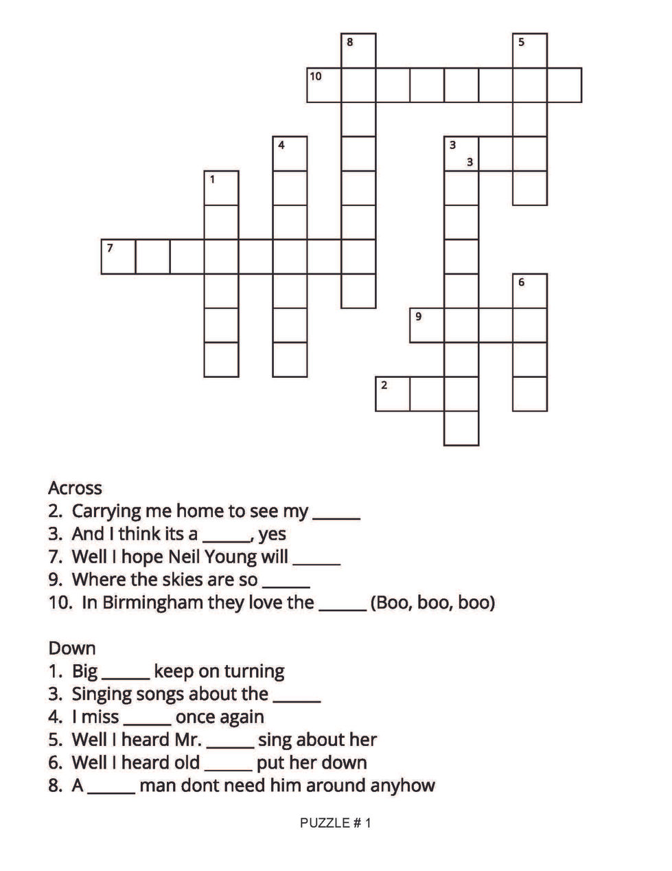 LYNYRD SKYNYRD CROSSWORD PAGE