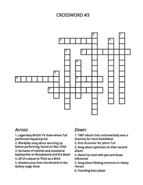 JETHRO TULL TRIVIA PUZZLE PAGE