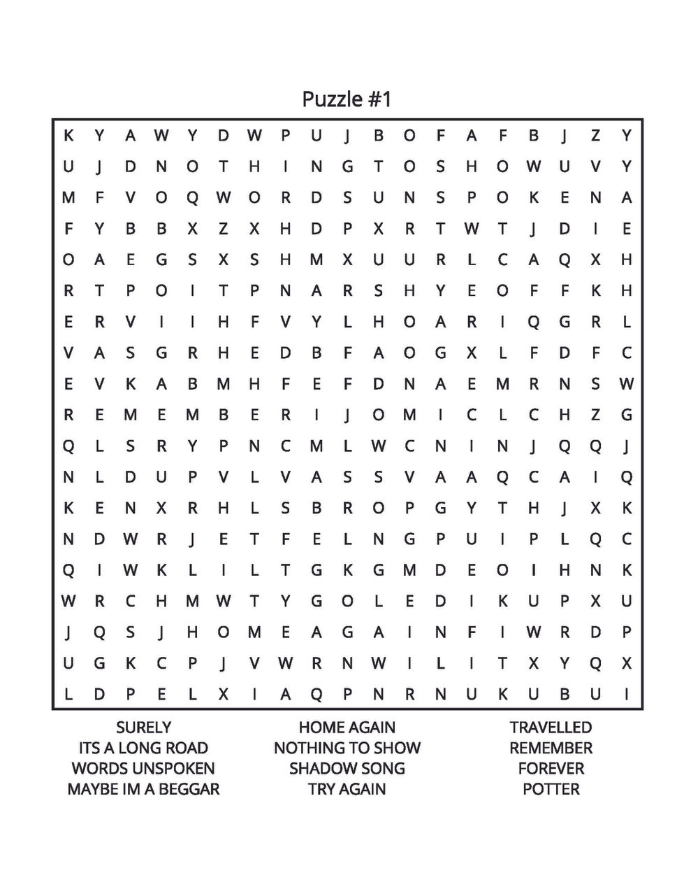 SUPERTRAMP WORD SEARCH PAGE