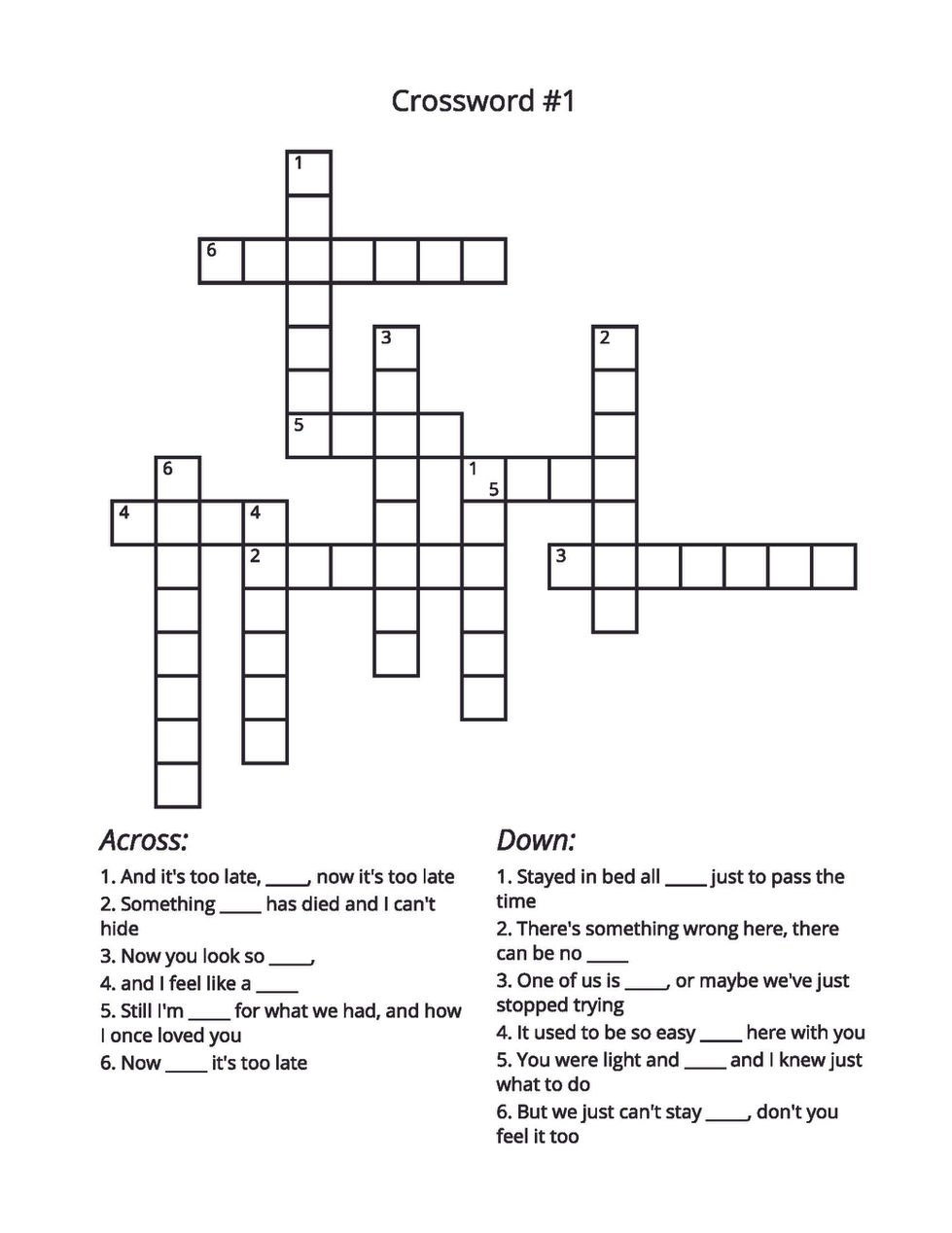 CAROLE KING CROSSWORD PAGE
