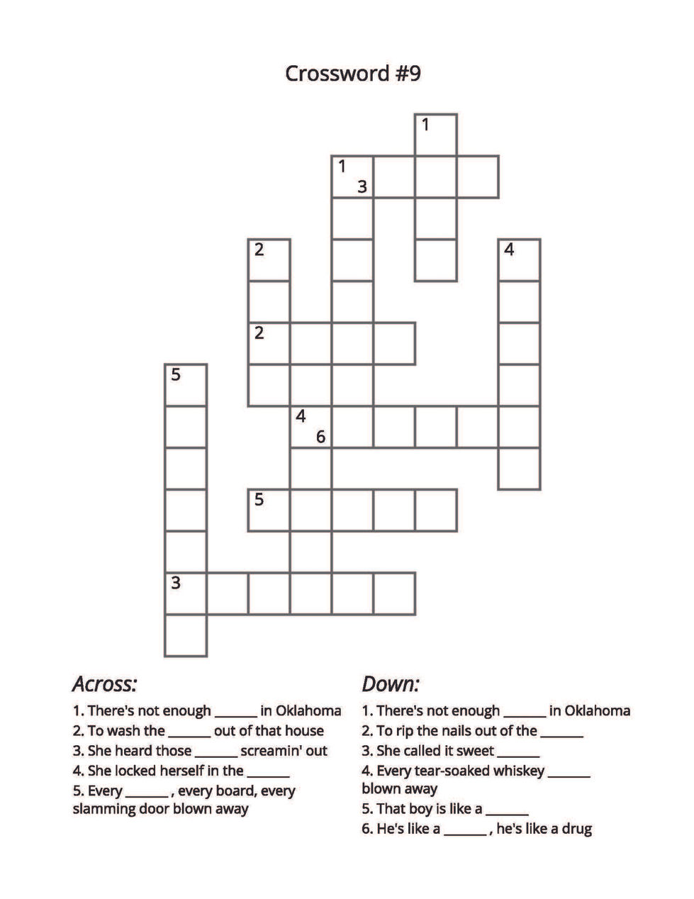 CARRIE UNDERWOOD CROSSWORD PAGE