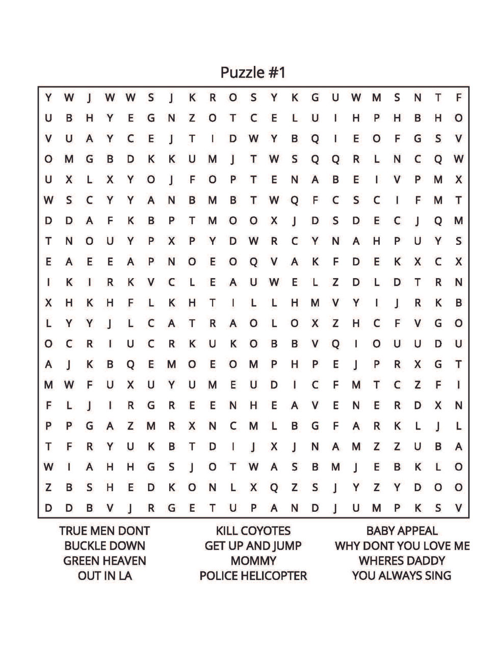RED HOT CHILI PEPPERS WORD SEARCH PAGE