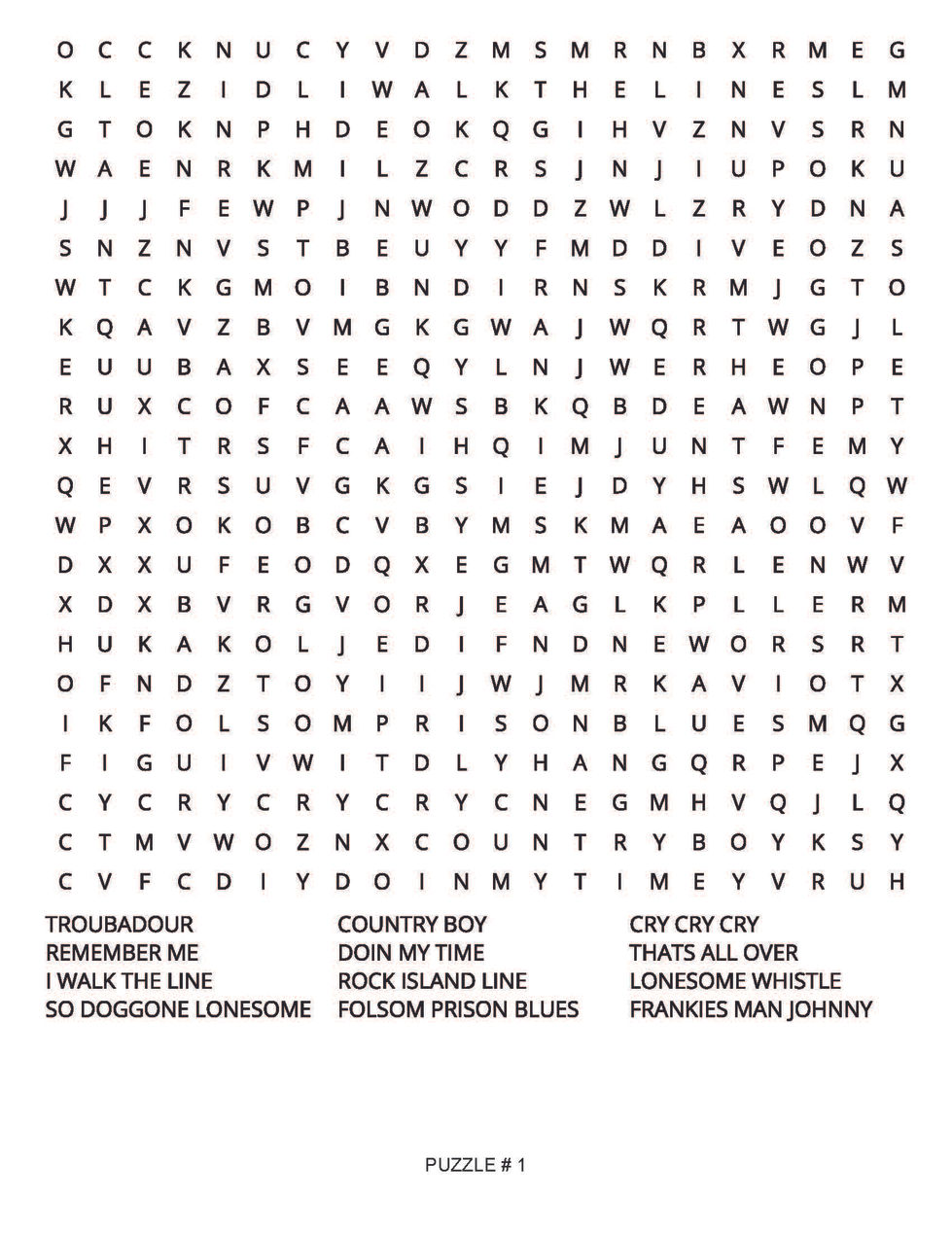 JOHNNY CASH WORD SEARCH PAGE