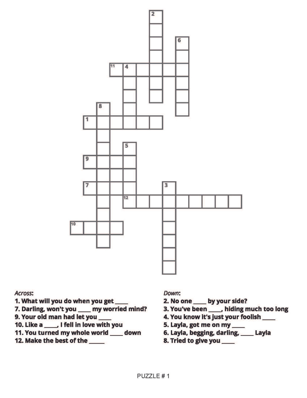 ERIC CLAPTON CROSSWORD PAGE