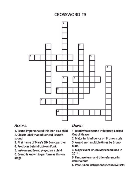 BRUNO MARS TRIVIA PUZZLE PAGE
