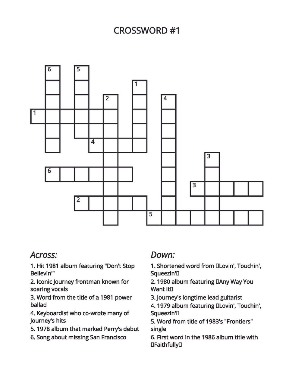 JOURNEY TRIVIA PUZZLE PAGE
