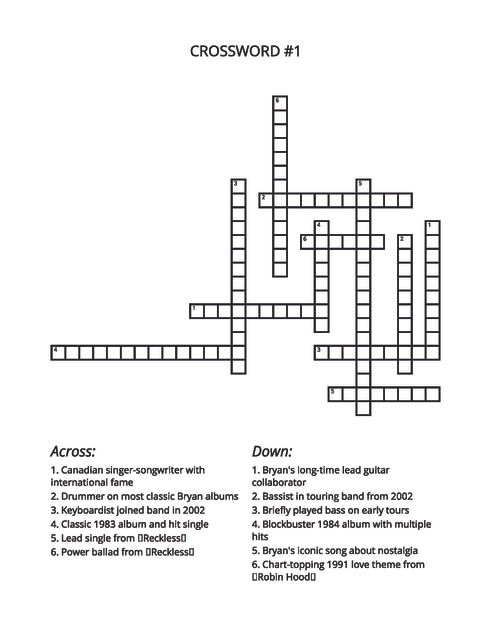 BRYAN ADAMS TRIVIA PUZZLE PAGE
