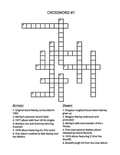 BOB MARLEY TRIVIA PUZZLE PAGE