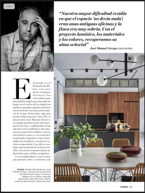 Editorial revista Interiores, proyecto en Bilbao de Jose Manuel Arroyo. Fotografía de interiores.