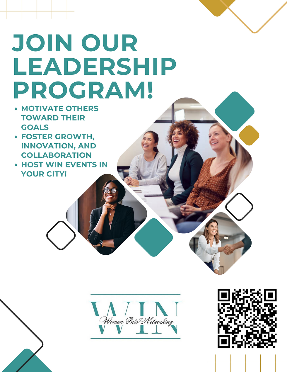 A flyer for Women Into Networking WIN's Leadership Program designed on Canva