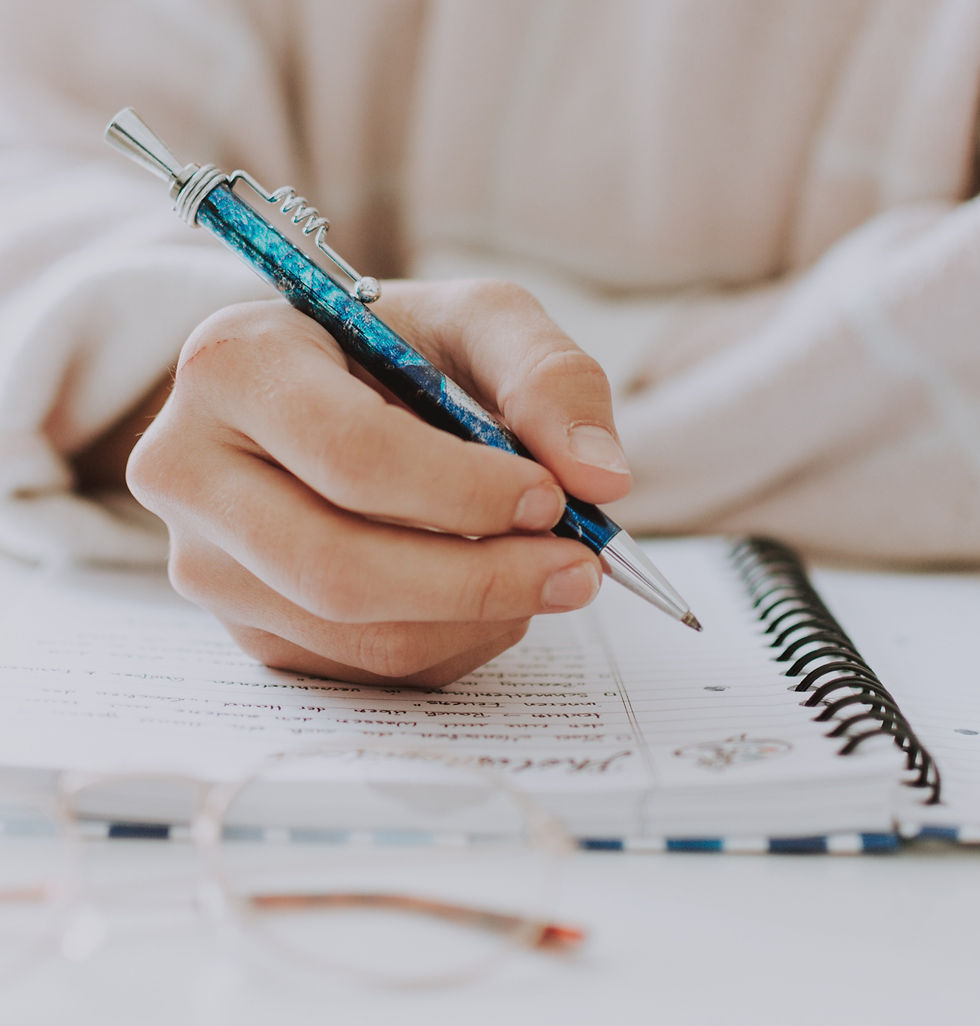 Notizbuch, Stift in Hand