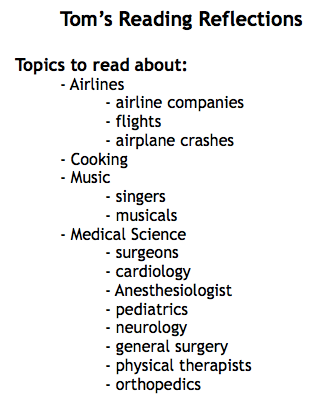Example of a Reading Interest List