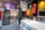 Material hangers at Camira Fabrics, London