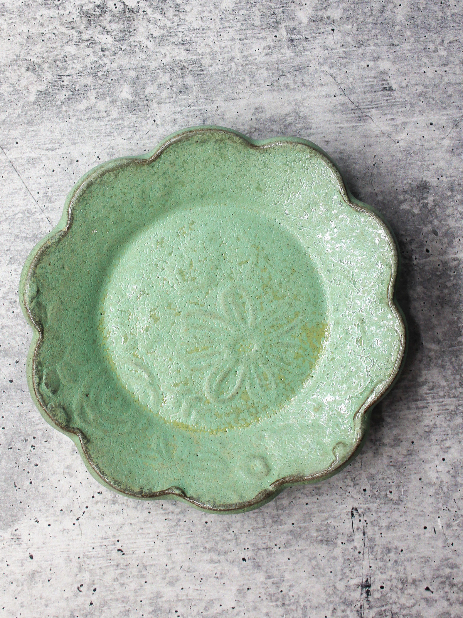 Handmade Ceramic Saucer, Flower Texture Snack Plate, Trinket Jewelry Dish