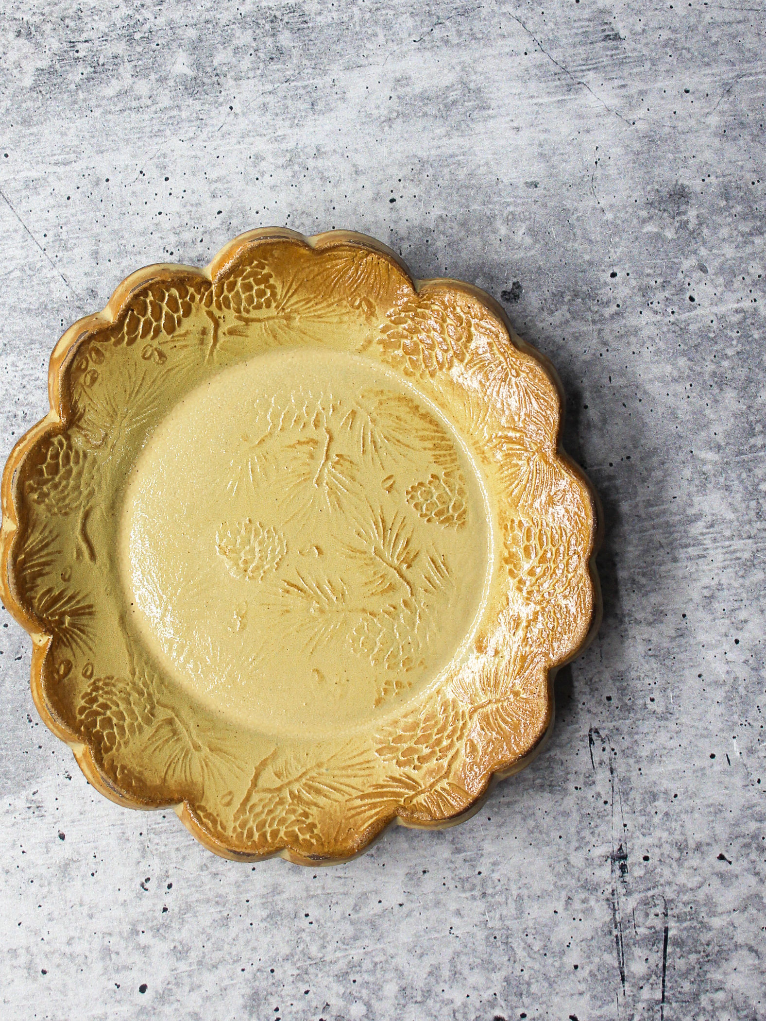 Handmade Ceramic Tapas Dish, Pine Cone Texture Snack Plate, Trinket Jewelry Dish