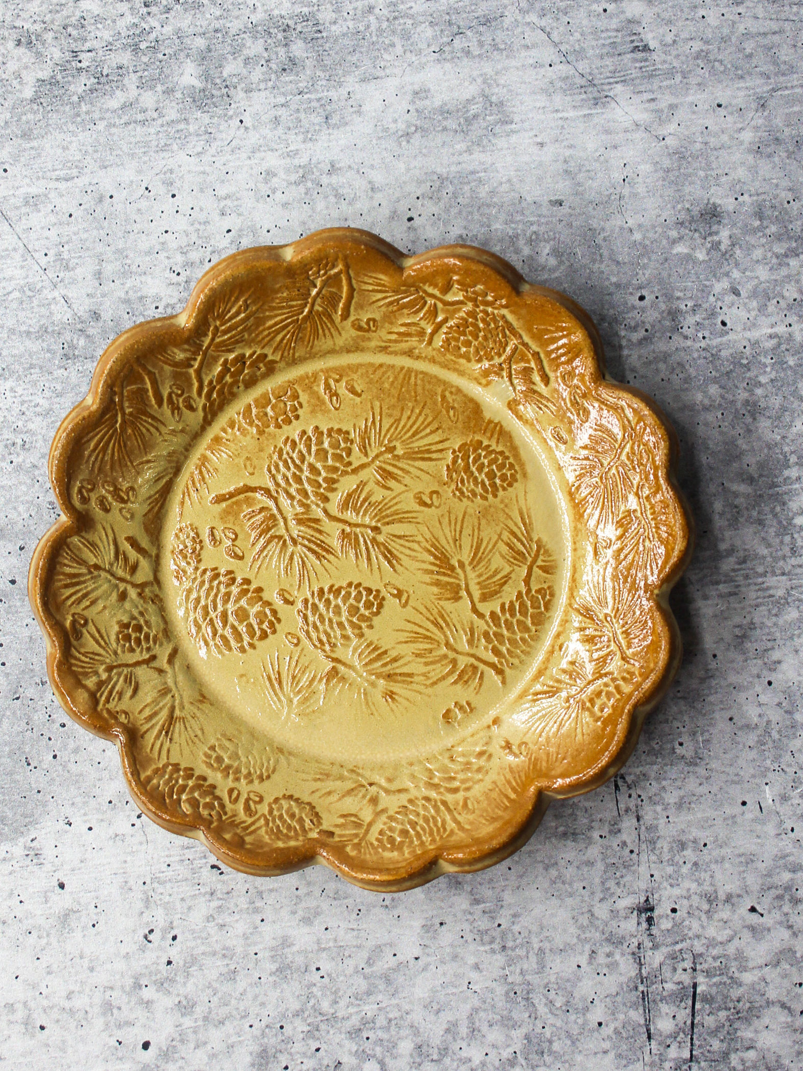 Handmade Ceramic Tapas Dish, Pine Cone Texture Snack Plate, Trinket Jewel Dish
