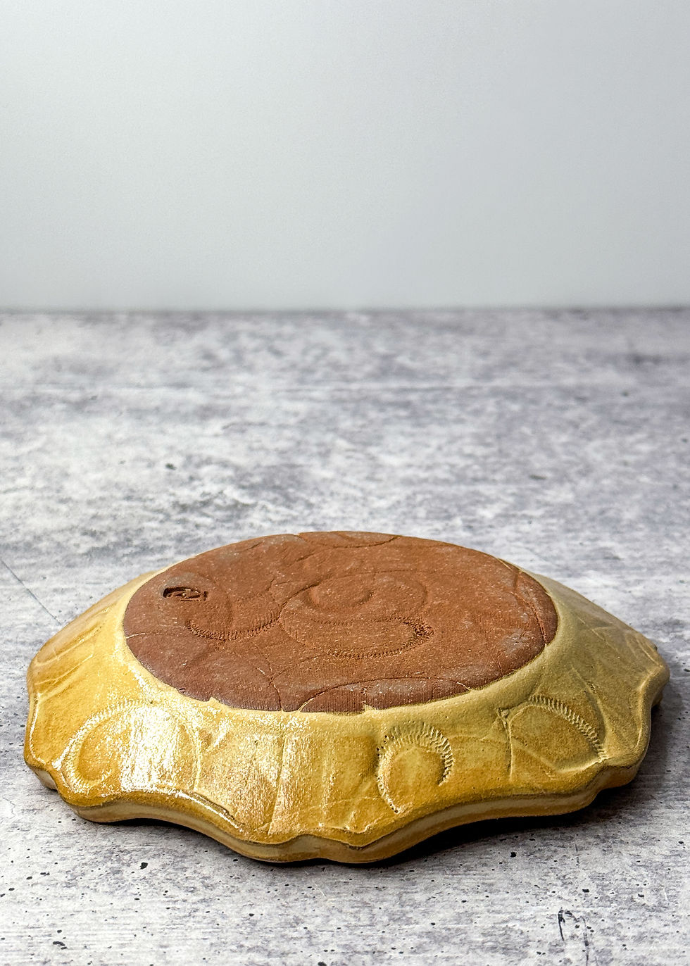 Thumbnail: Handmade Ceramic Saucer, Damask Texture Snack Plate, Trinket Jewelry Dish