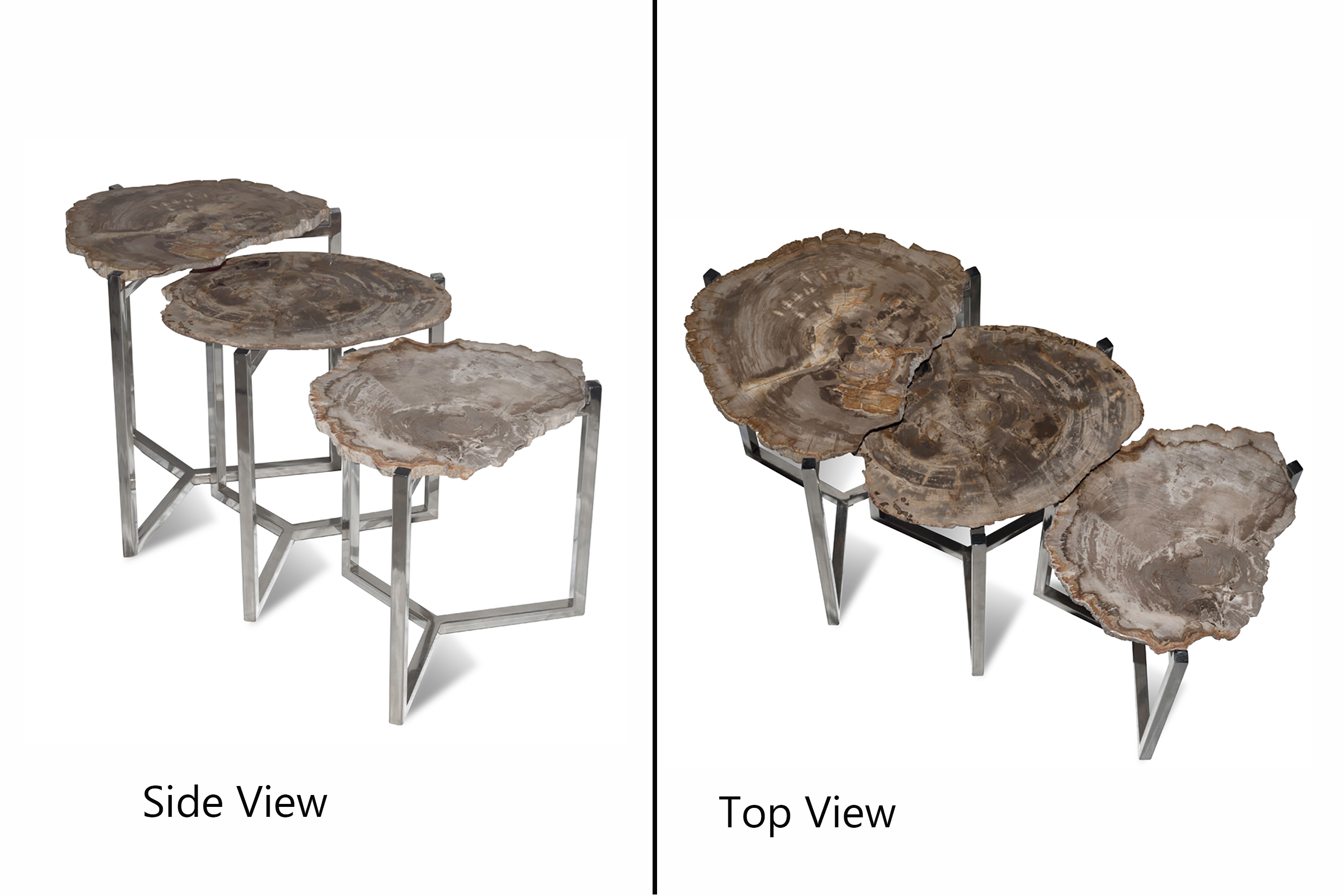 3 Tier Petrified Wood Side Table