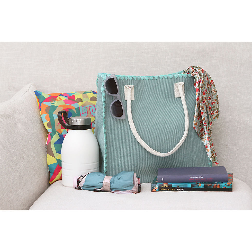 Miniatura: Bolsa Tipo Tote Poliéster Textura Tipo Pana y Borde Decorativo
