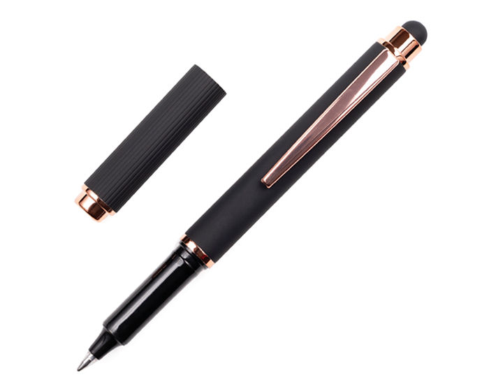 Miniatura: 100PZAS BOLÍGRAFO METÁLICO TIPO ROLLER ACABADO DE GOMA CON DETALLES EN ROSA"LOH"